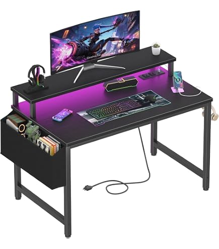 Escritorio Gamer TREETALK Con Luces LED Y Tomas De Corriente - 80 Cm, Soporte Ajustable Y Accesorios Incluidos