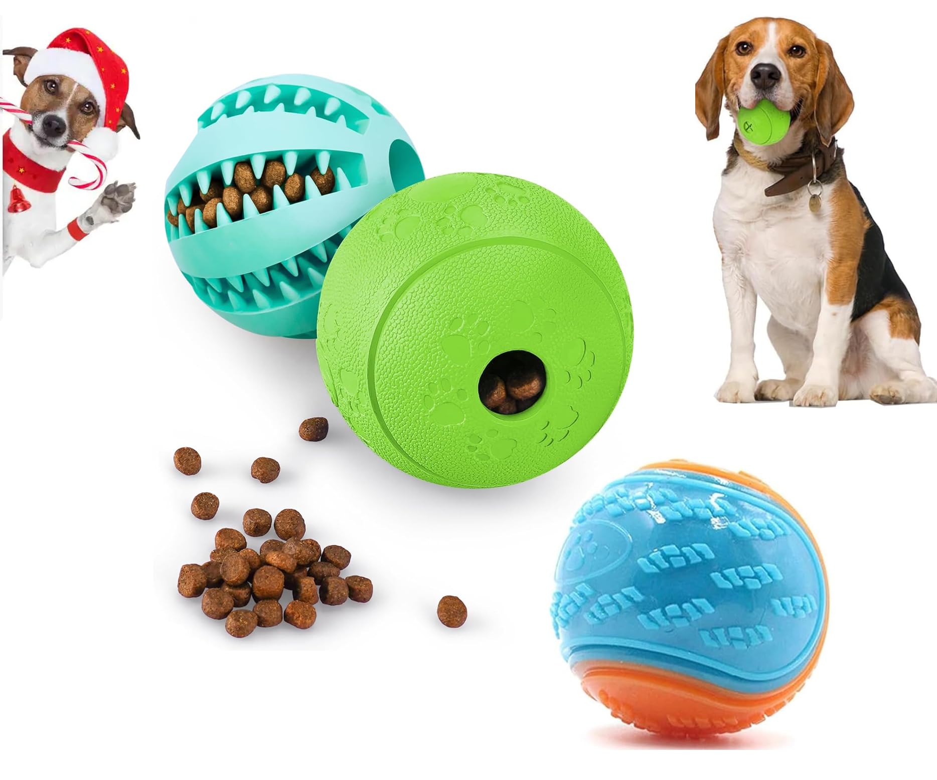 Guidre 3 Pack Dog Balls Toys,Treat Dispenser Dog Toy Ball,Dog Toys Teeth Cleaning Puppy Chew Toys Pet Training Ball Dog Interactive Dog Ball