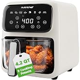 NutriChef 4.2QT Glass Air Fryer | 9-in-1 Preset Cook Modes | Glass Fry Bowl for Best CookingResults | Cook Steak, Chicken, Fish, Veggies, Fries &amp; More | Temperature &amp; Timer Control | White