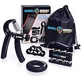 Hand Grip Strengthener (4 Pack) with Forearm Exerciser Adjustable Resistance Hand Gripper, Finger Stretcher, Grip Ring and Fi