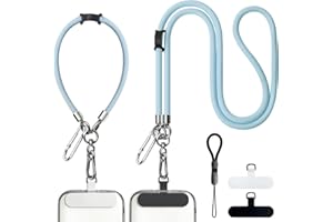 BFSD·DM Cell Phone Lanyard,4× Pads,1× Phone Leash,2× Adjustable Finger Strap,Universal Crossbody Patch Phone Lanyards,Compatible with Most Smartphones, anti theft(Blue)