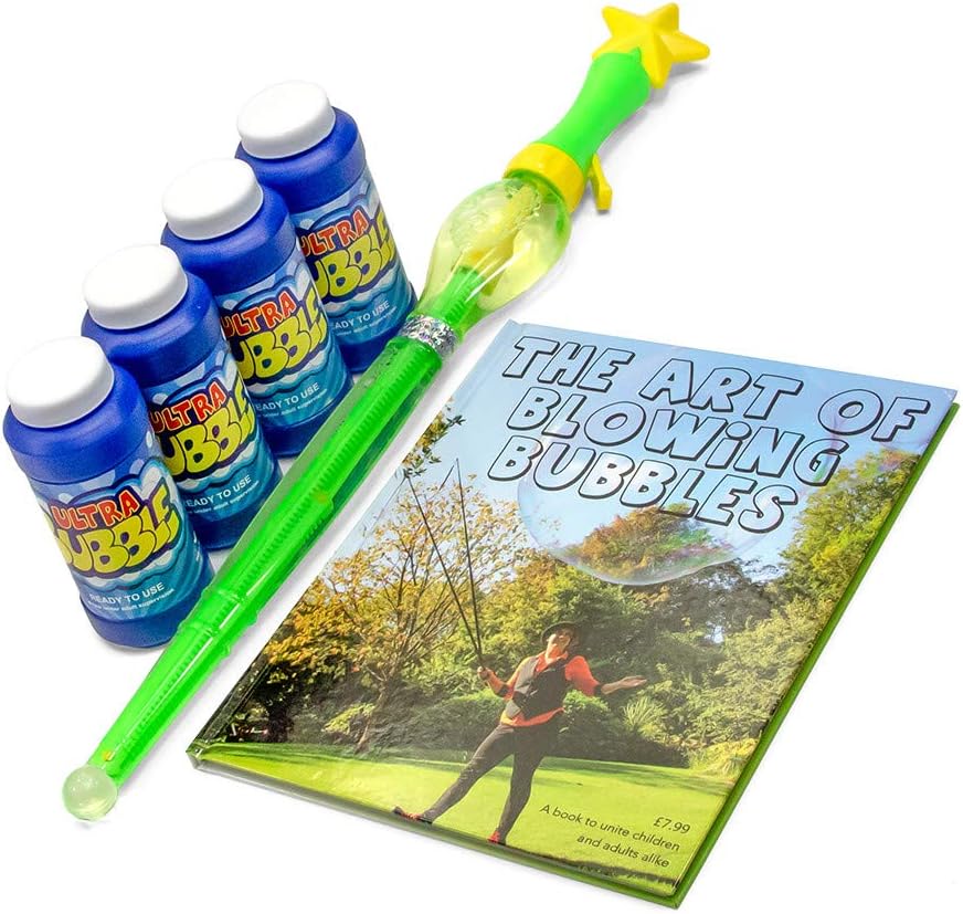 Uncle Bubble Sword with 4 Bubble Solution Bottles & Art Of Blowing Bubbles Book (Green) Novelty Trending Toy for Kids and Adults to Play Outside And Have Fun