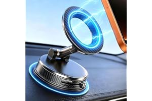 Black Magnetic Phone Holder for Car, Vacuum Suction & 3000gf Magnet, 360° Adjustable Dashboard Mount, Compatible with iPhone 