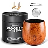 GENUINED Charred Wooden Whiskey Glasses, Bourbon Gifts for Men, Anniversary, Birthday Gifts, Old Fashioned Wooden Smoked Bourbon Drinking Glass(1 Pack)