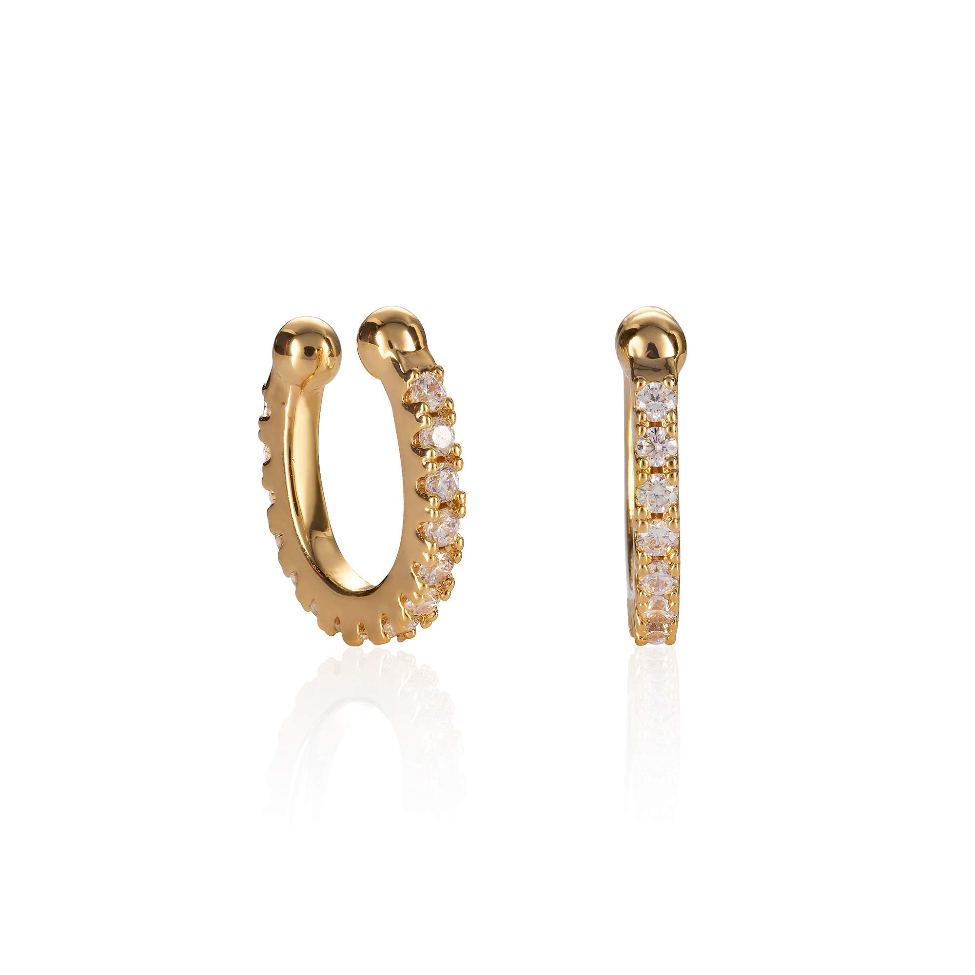 namana Yellow Gold Ear Cuff Earrings for Women, Gold Plated Ear Cuffs with Cubic Zirconia Gemstones, Pair of Gold Ear Cuff Earrings No Piercing, Simple Ear Cuffs for Women for Non Pierced Ears
