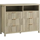 OAKHAM HOME Oxford Fluted 6 Drawer Dresser for Bedroom, Wide Modern Wooden Chest of Drawers with 2 Shelves, TV Stand of Drawe