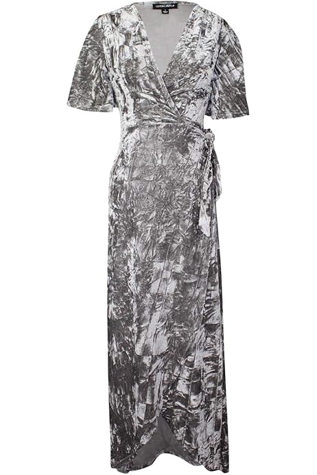 grey velvet wrap dress