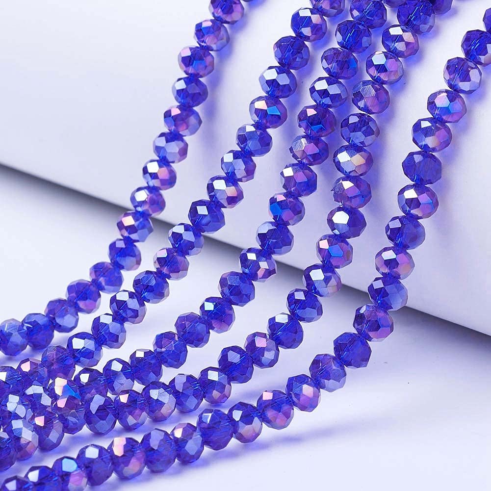 Cheriswelry 10 Strands Faceted Rondelle Glass Beads 6mm Transparent AB Color Plated Abacus Spacers Beads for Jewellery Bracelet Necklace Making, Blue