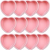 12 Pcs Valentine Heart Shaped Cake Pans Galentine Pink Red Silicone Mini Heart Cake Mold Nonstick Dessert Pan Chocolate Baking Tray Bakeware for Valentine Birthday Cupcake Muffin Tool(Pink,4'')