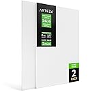 Arteza 24x36” Stretched White Blank Canvas, Bulk Pack of 2, Primed, 100% Cotton for Painting, Acrylic Pouring, Oil Paint & Wet Art Media, Canvases for Professional Artist, Hobby Painters & Beginner