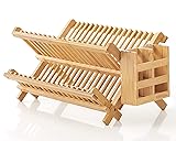 HBlife Dish Rack, Bamboo Folding 2-Tier Collapsible