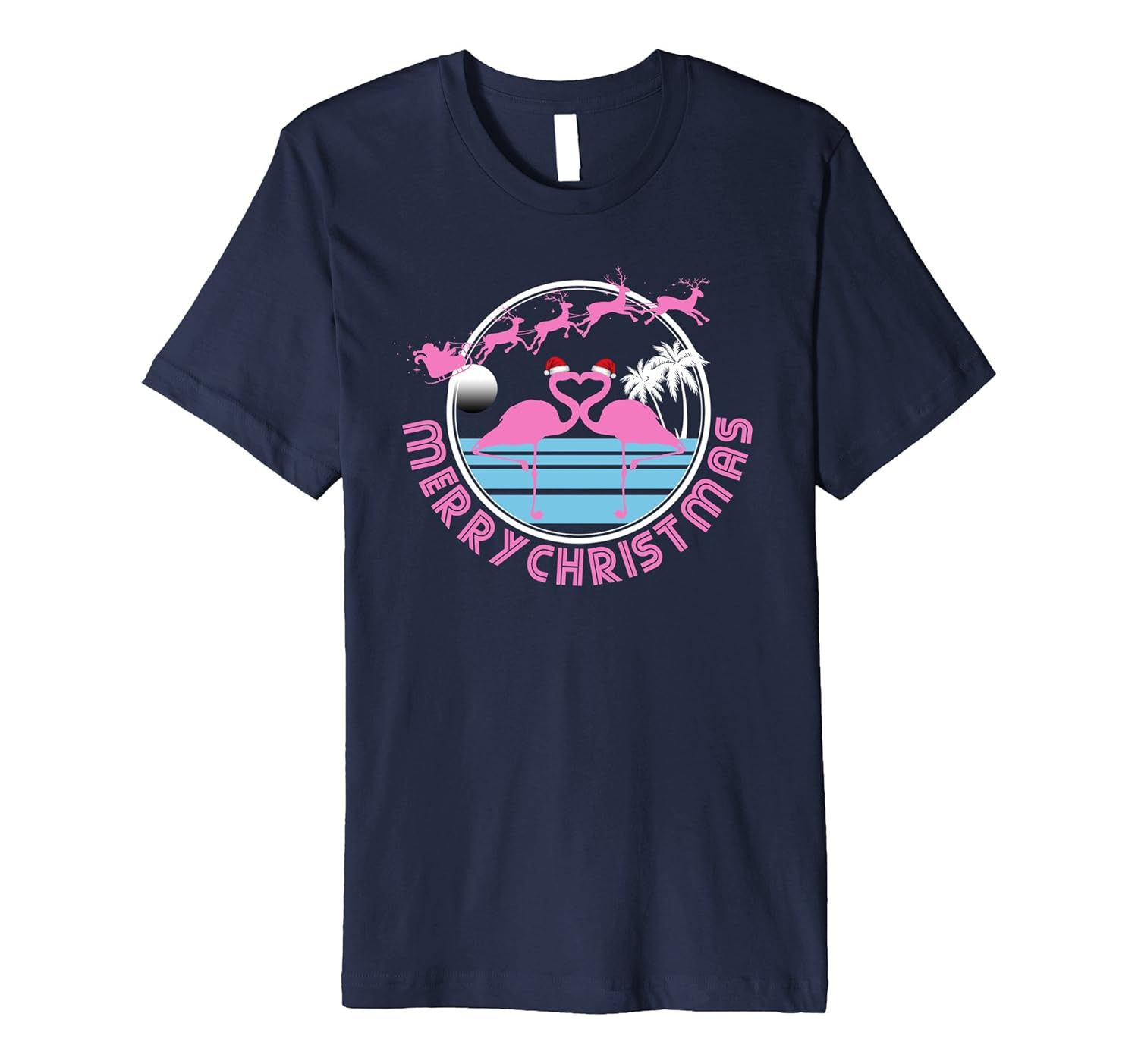 Merry Christmas Pink Flamingos T-Shirt Retro Gift-ANZ