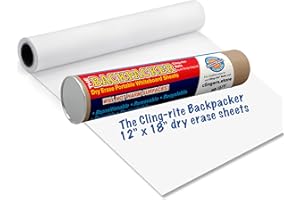 New Format-Backpacker Cling-rite Rolls Clingers Dry Erase Portable Whiteboard - 50" Roll, 12" You can Trim to Any Length. Reusable for School Office Decor, Kids Art & Craft Projects - American Made