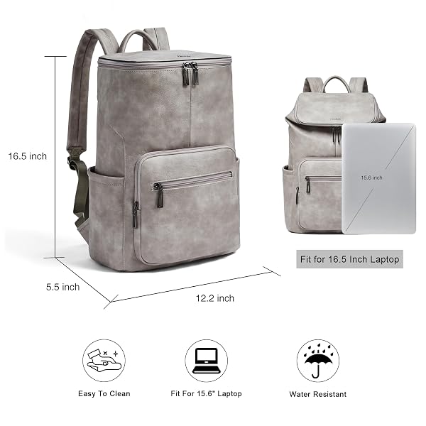 MROEDE LEATHER LAPTOP BACKPACK FOR WOMEN, 15.6 INCH TRAVEL BACKPACK WITH LAPTOP COMPARTMENT, CASUAL DAYPACK FASHION TRAVEL BACKPACK PURSE FOR TRAVEL COLLEGE WORK, GREY