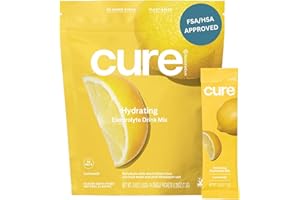 Cure Hydration | Plant-Based Electrolyte Drink Mix | No Added Sugar | Dehydration Relief Powder Made with Coconut Water | Non-GMO | Vegan | FSA & HSA | Pouch of 14 Packets - Lemonade