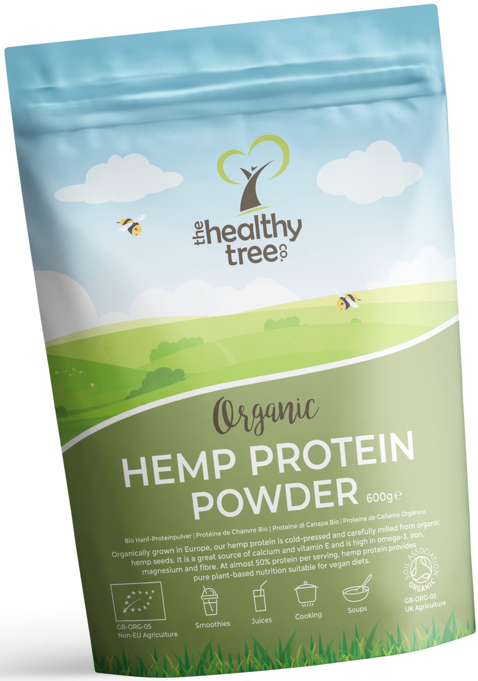 Organic Hemp Protein Powder by TheHealthyTree Company - Harvested in Europe - Vegan, High in Omega-3, Iron, Amino Acids and Magnesium - Raw Hemp Protein (600g)
