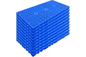 RHFUGBOJ 10 Pcs Lightweight Plastic Pallets, 23.6"x11.8"x1.18" Waterproof Moisture-Proof Floor Pallet, Storage Pad for Garage, Basement, Industrial, Blue and Black