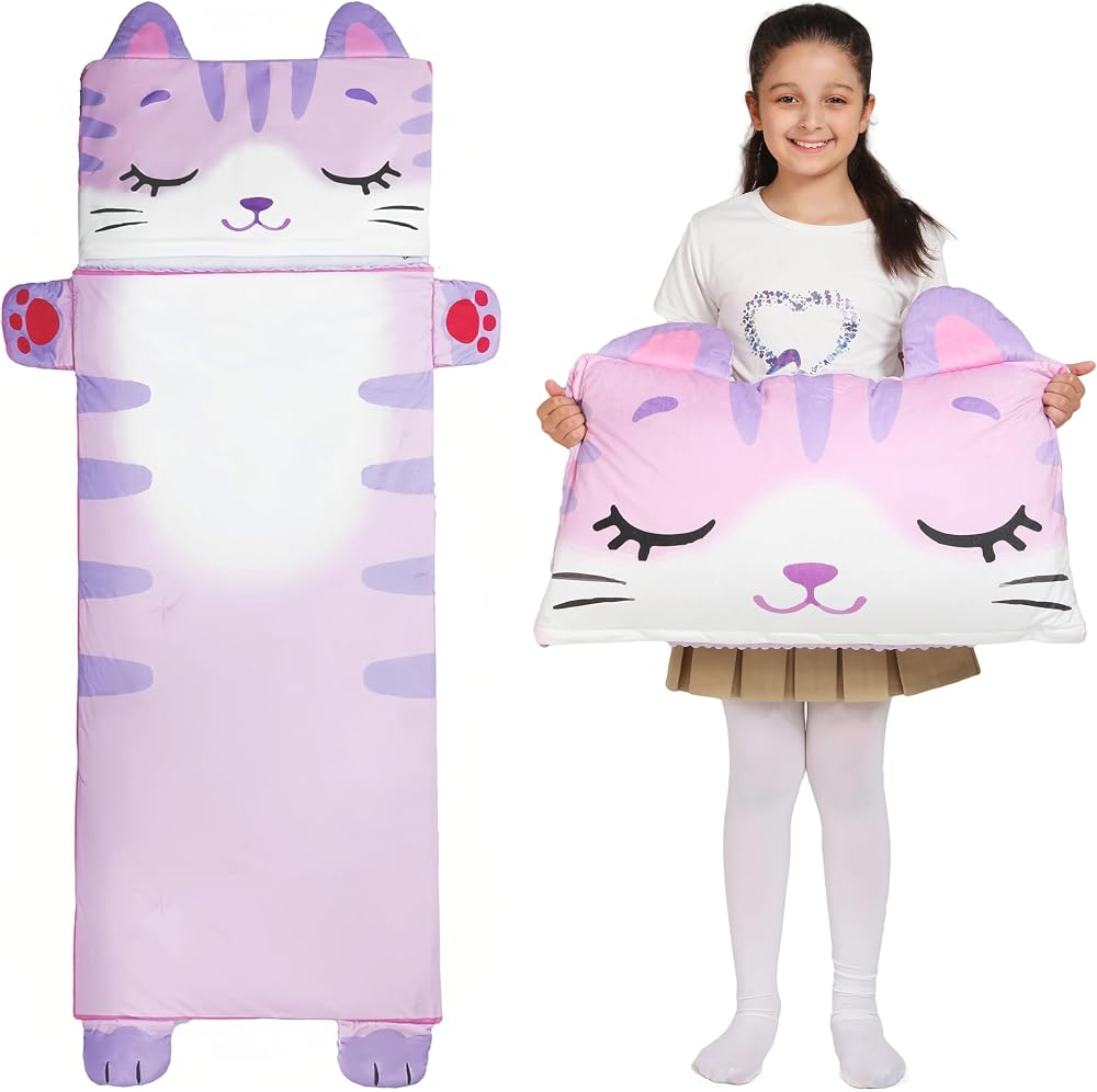 Wbesty Toddler Nap Mat Portable Cat Style Slumber Bag for Kids
