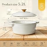 Overmont 26cm Enamelled Cast Iron Round Casserole Dish with Lid Pearl White view 3