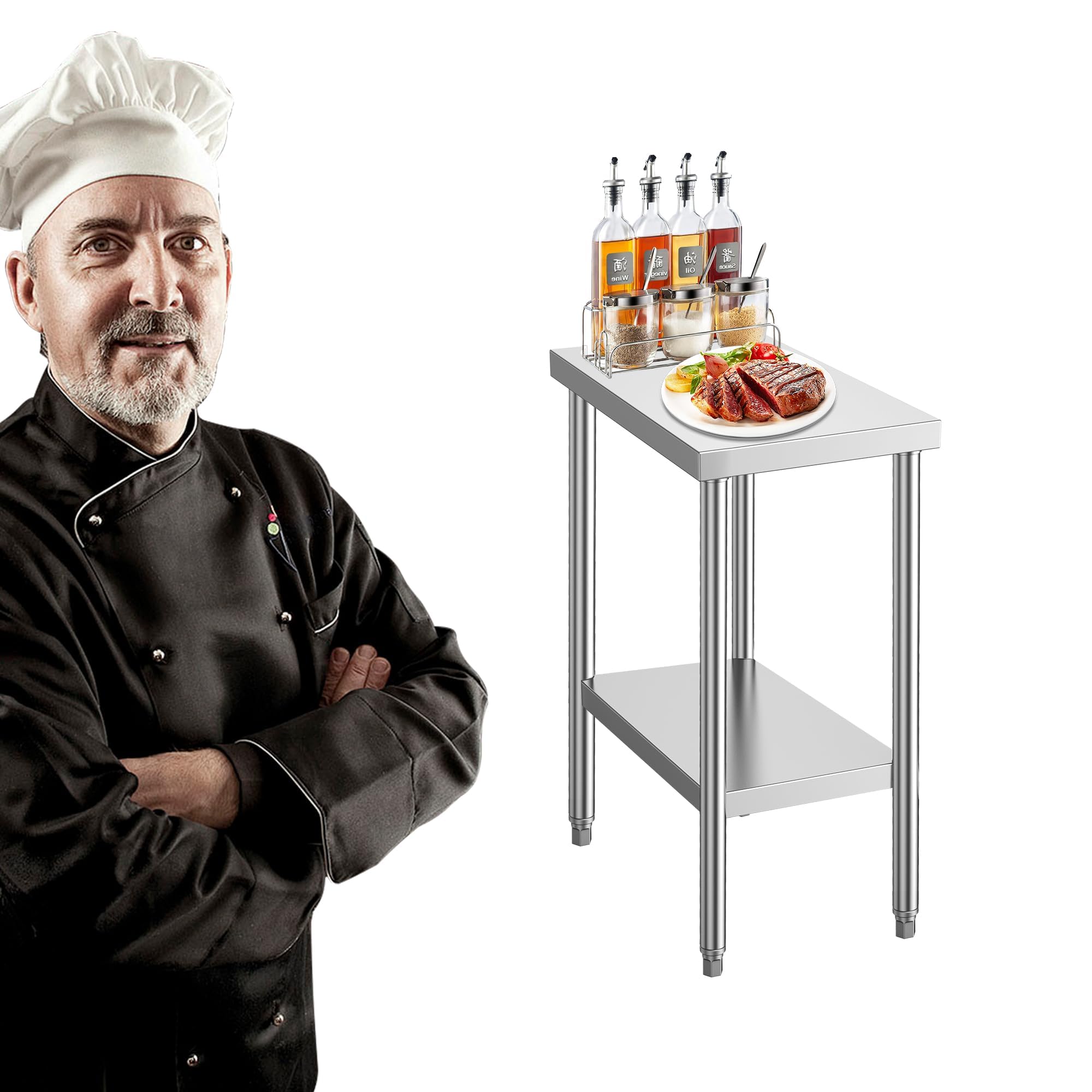QFBXG Stainless Steel Table for Prep & Work 24 x 12