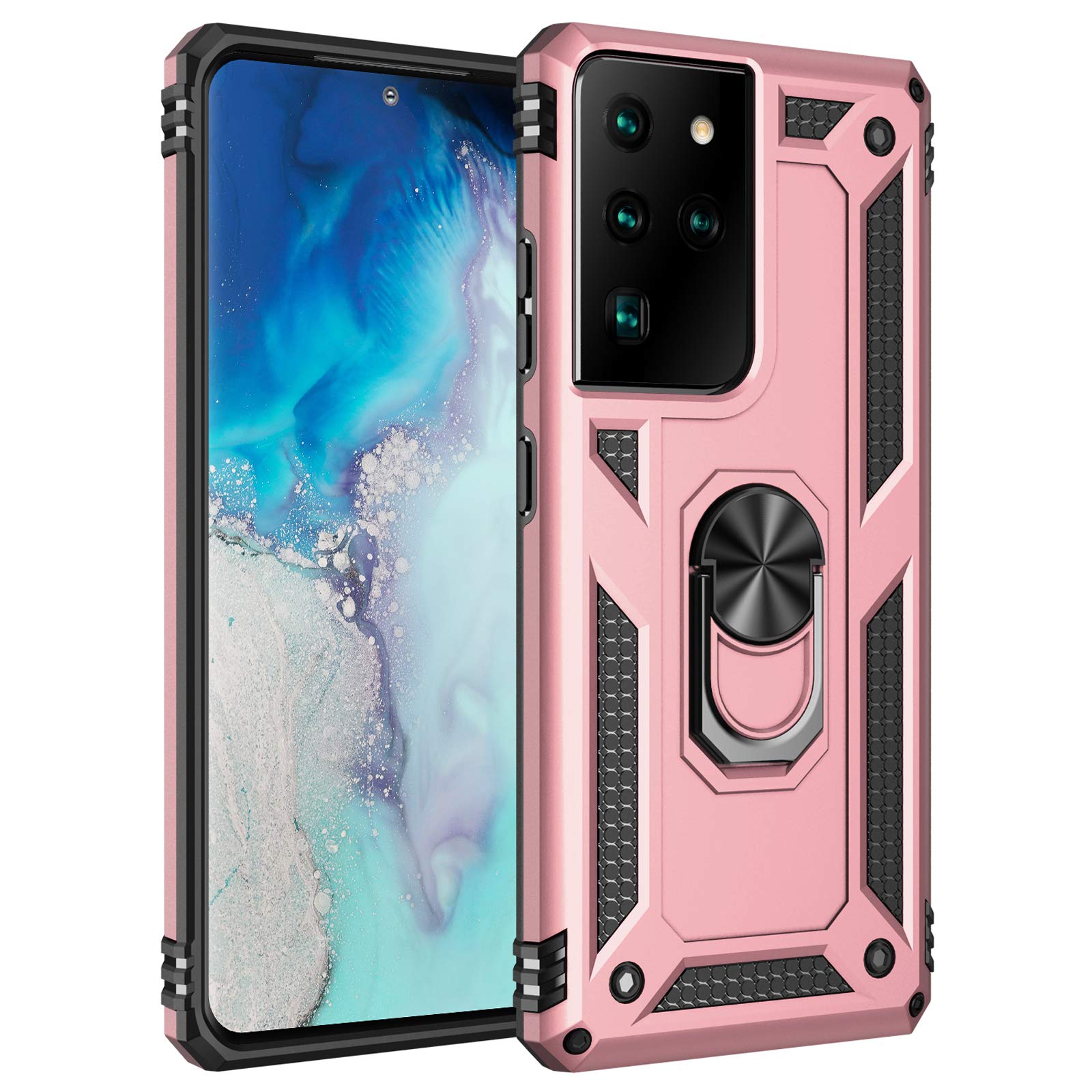 Asuwish Compatible with Samsung Galaxy S21 Ultra/S30 Plus Case Stand Ring Holder Accessories Heavy Duty Rugged Protective Shockproof Bumper Kickstand Phone Cases for S21Ultra Girls Boys Rose Gold — image 1
