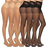 MANZI 6 Pairs Women's 20D Sheer Silky Pantyhose Run Resistant Nylon Tights High Waist Stockings with Control Top