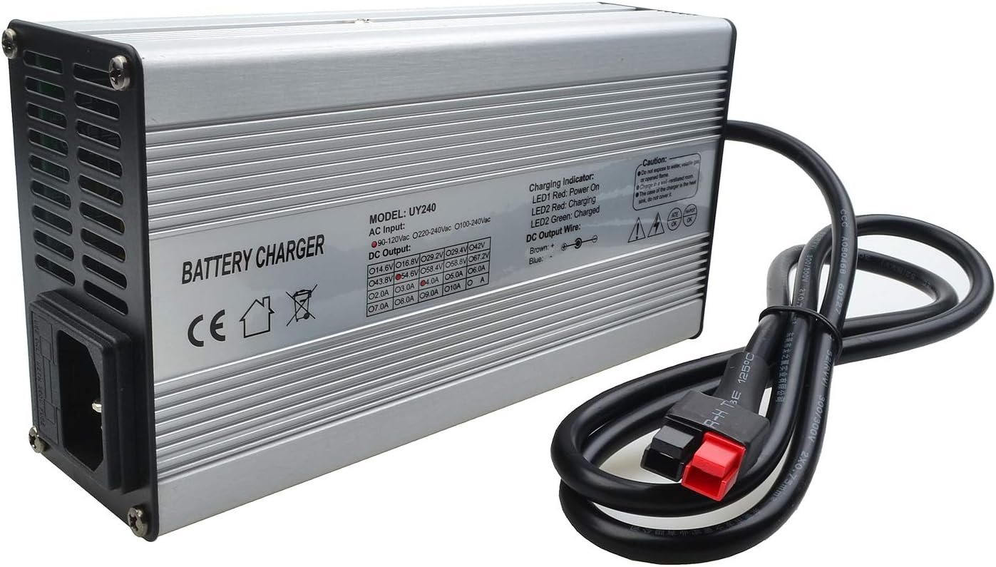 Electric Bike Charger 58.8V 14S Lithium Battery Charger 58.8V 10A Charger 51.8V/50V/52V Li-ion Battery Charger E-Bike/Boat/Motorcycle Battery Charger with 30A Anderson Connector (58.8V 10A Anderson)