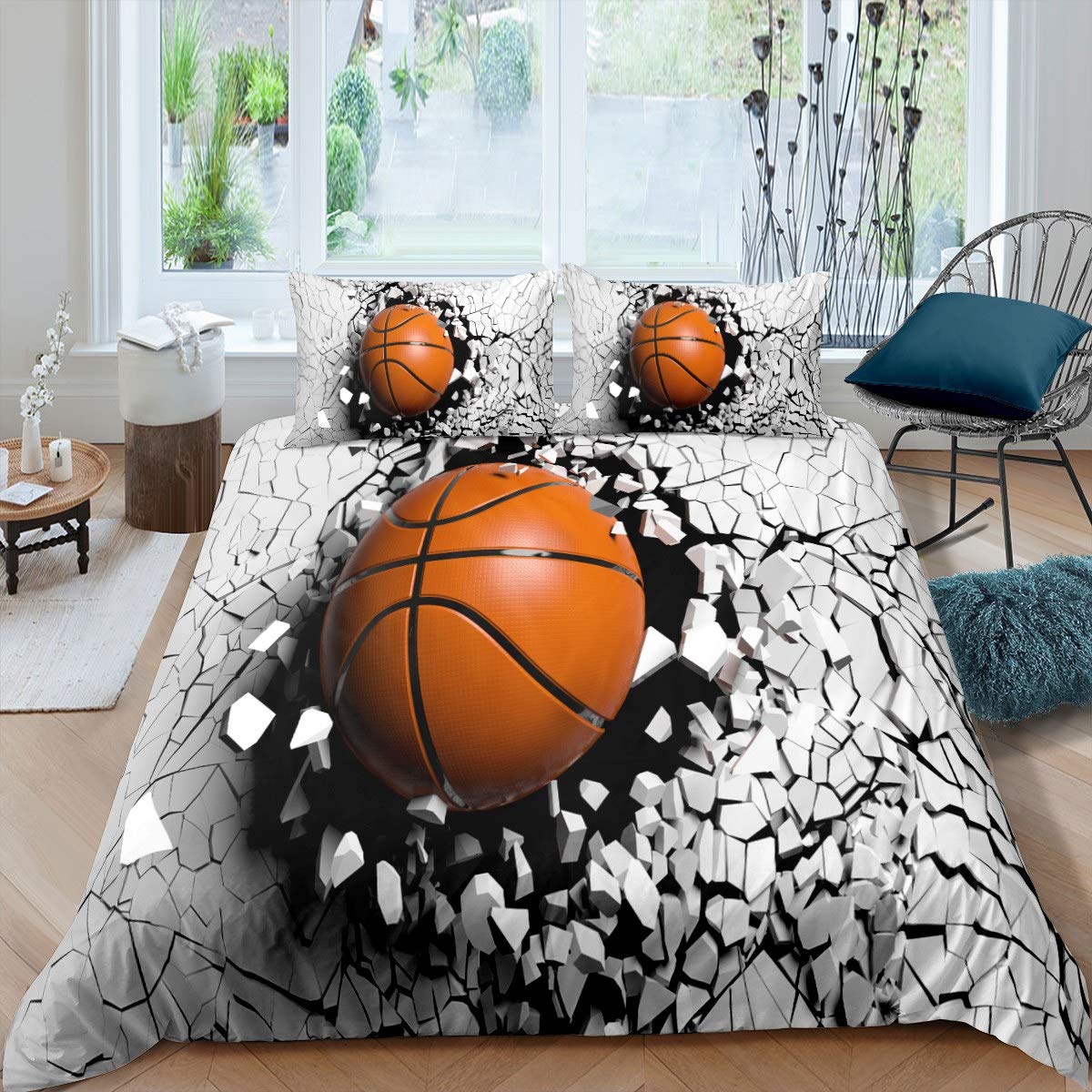 Basketball Duvet Cover Set for Kids Boys Teens Sports Theme Comforter Cover 3D Ball Pattern Bedding Set Basketball BreaSuper King Out Of The Wall Quilt Cover Bedroom Decor 2Pcs Bedcloths Single Size