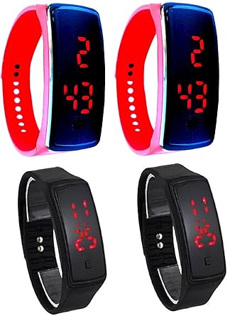 Pappi Boss - IMPORTED QUALITY ASSURED - Unisex Silicone Pack of 4 New Button Led Digital Watch for Boys, Girls & Kids