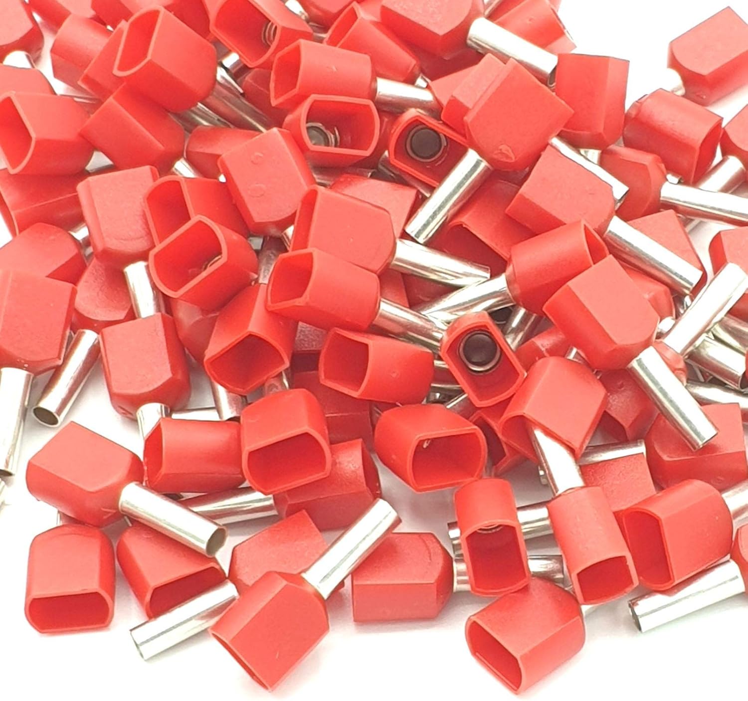 100pcs 1mm Red Dual Bootlace Crimp Ferrules Insulated Cord End Terminal