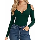 HERLOLLYCHIPS Womens Long Sleeve Tops Cold Shoulder Scoop Neck Zipper Front Fitted Shirts