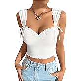 SweatyRocks Women's Bowknot Crop Tank Top Ruched Slim Fit Sleeveless Y2K Summer Tops