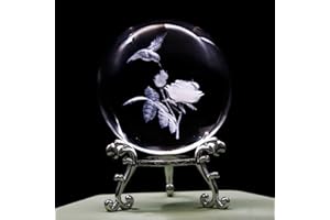 VSKIKRIS 60mm 3D Hummingbird Crystal Ball Paperweight Laser Engraved Humming Bird Figurine Glass Sphere Crystal Globe with Stand
