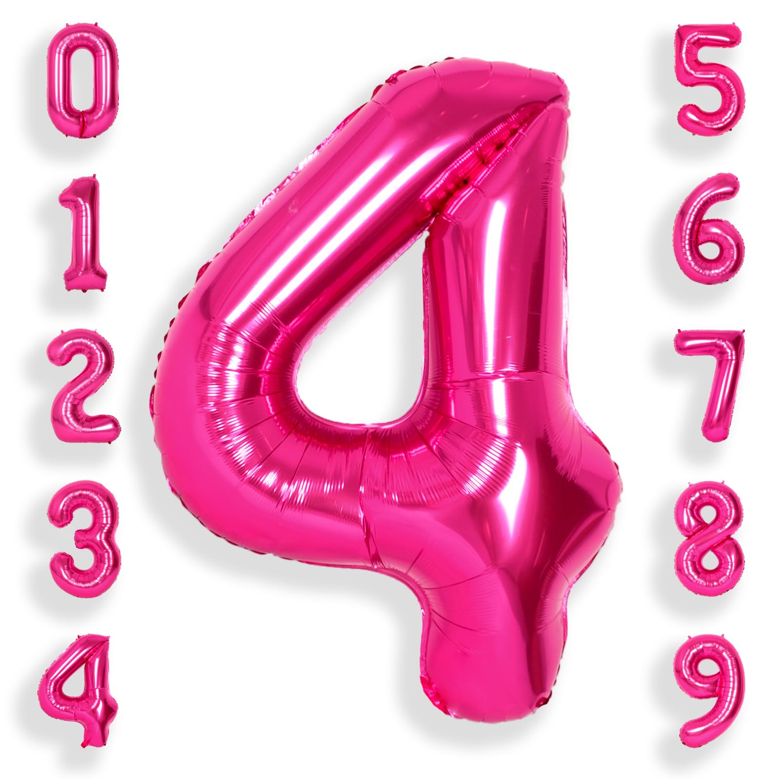Photo 1 of SUWEN 40 Inch Hot Pink Large 4 Number Balloons Big Foil Helium Number Balloons 0-9 Jumbo Happy 4th Mylar Birthday Party Decorations for Girl Anniversary Party Supplies