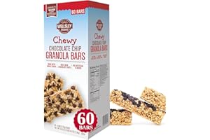 Wellsley Farms Chewy Chocolate Chip Granola Bars - No High-Fructose Corn Syrup - Vegetarian - Whole Grain Granola Bars - 110 Calories Per Bar - Perfect for Snacks & Lunchboxes, 60 Count (Pack of 1)