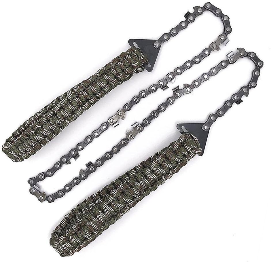 CP008 Pocket Chainsaw with Paracord Handle,Emergency Outdoor Survival Gear Folding Chain Hand Saw Fast Wood & Tree Cutting Best for Camping Hunting,Tree Cutting,Emergency Kit(24in-11teeth)