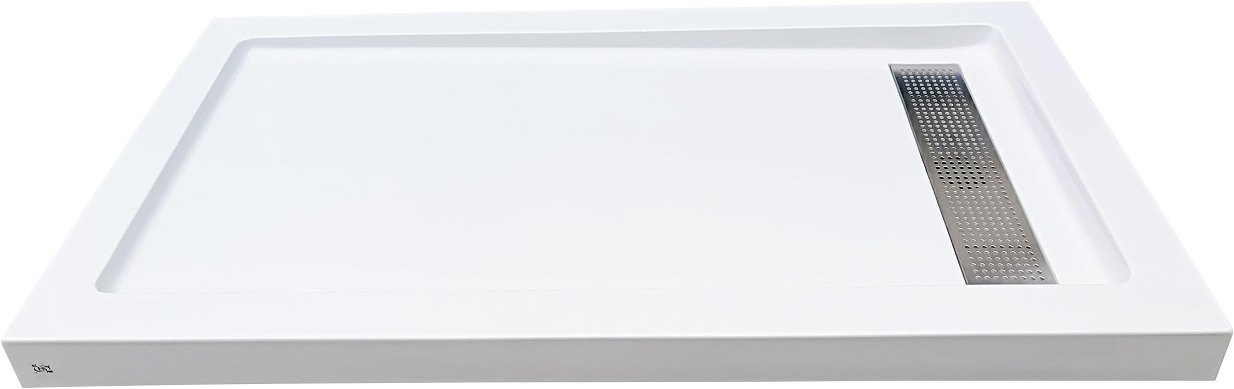 WoodBridge SBR6032S Reversible Acrylic Shower Base With Recessed Trench Side Drain, including Stainless Steel Linear Drain Cover With Brushed Nickel Finish. Base size: 60" L x 32" W x 3.5" H