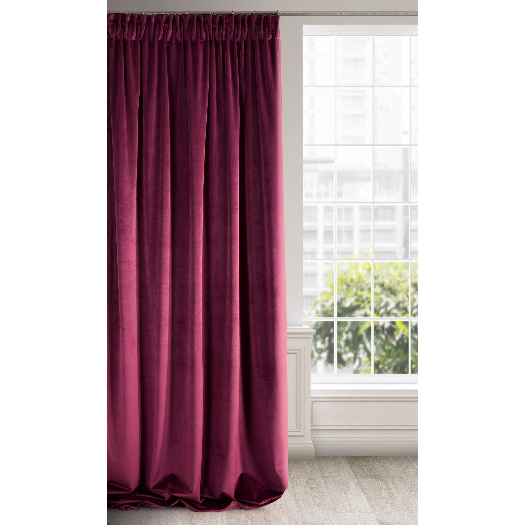 Eurofirany Soft Plain Opaque Velvet Curtain with Rufflette Tape For Rail - 1 Unit, Thick Fluffy Panel Drape Classic Glamour Elegant Living Room Bedroom, W55'' x L106'', 140x270 cm, Bordeaux