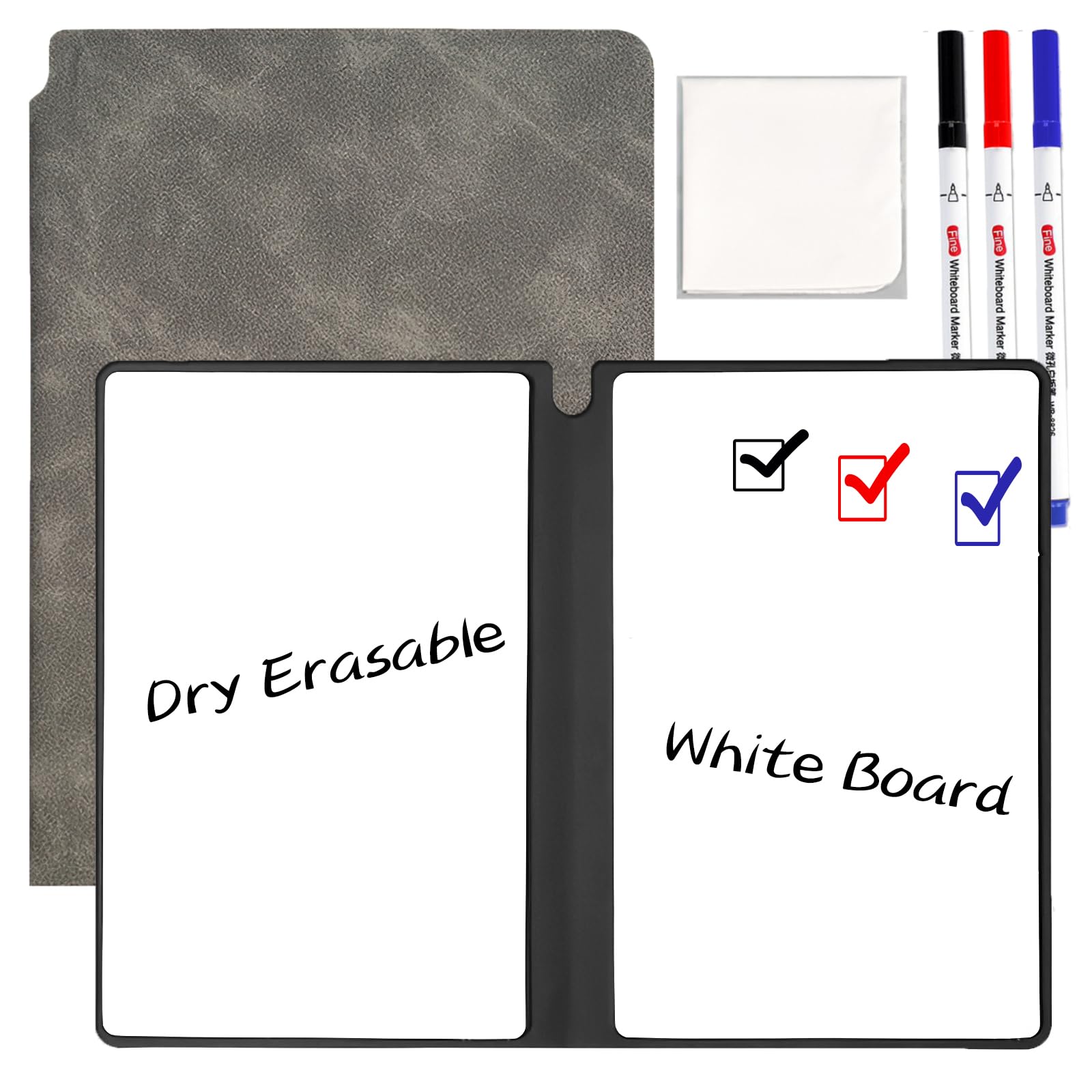 Marte Vanci Small Whiteboard Notebook, A5 Mini Whiteboard with Pen & Wipe, Portable Dry Erase White Board, Reusable Notepad for Office Home School Lists Study Notes Memo Drafts Reminders Grey