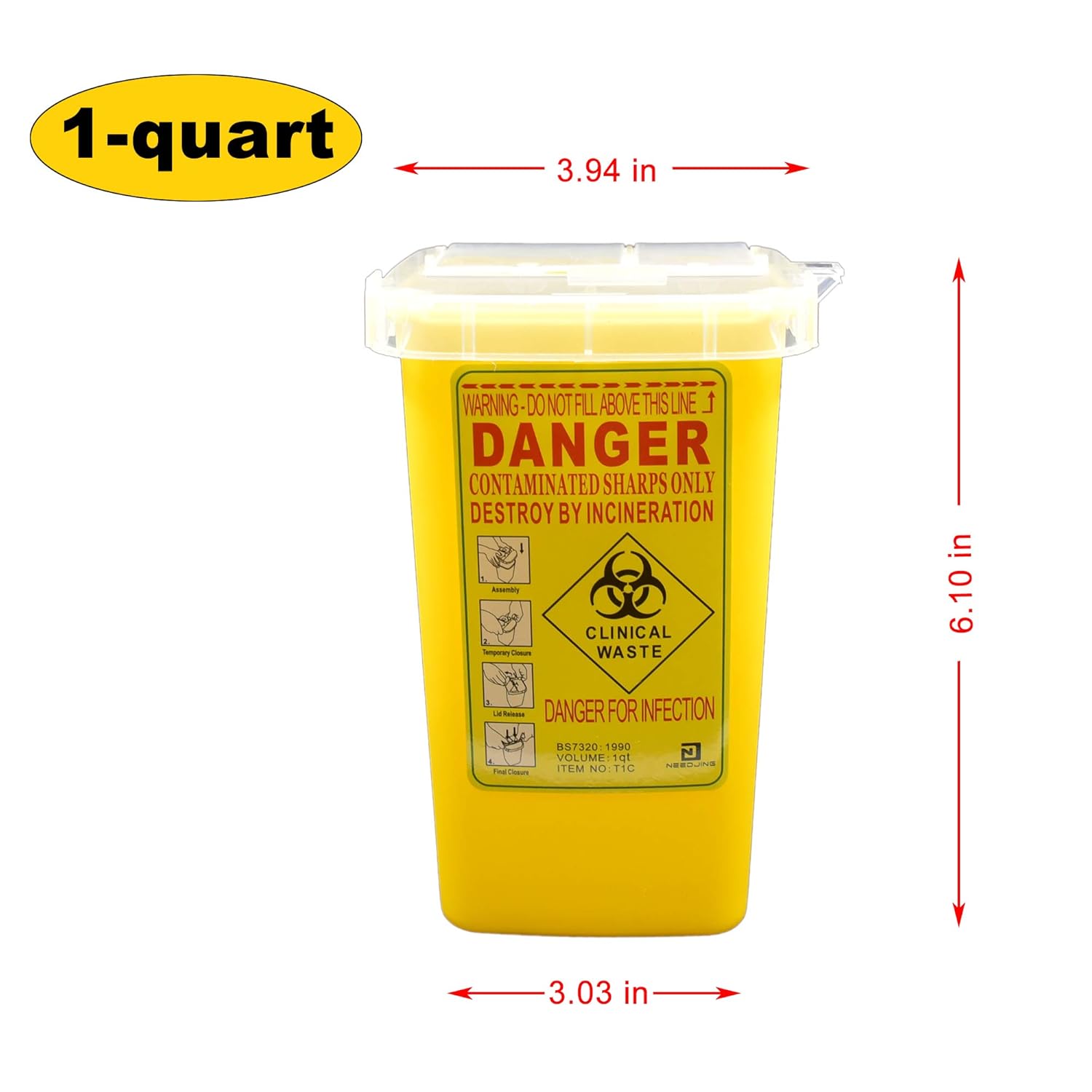 4-Pack Sharps Container（1 Quart）,Sharps Needle Disposal Containers,Biohazard Containers Sharps Box Small Sharps Container Needle Disposal Box: Industrial & Scientific