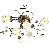 24 Inch 6-Lights Branch Shaped Ceiling Lights, Creative Retro Style Flower Vine Ceiling Light Fixtures, Country Style Ceiling