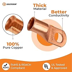 SELTERM 2pcs 3/0 AWG 1/2" Stud Copper Wire