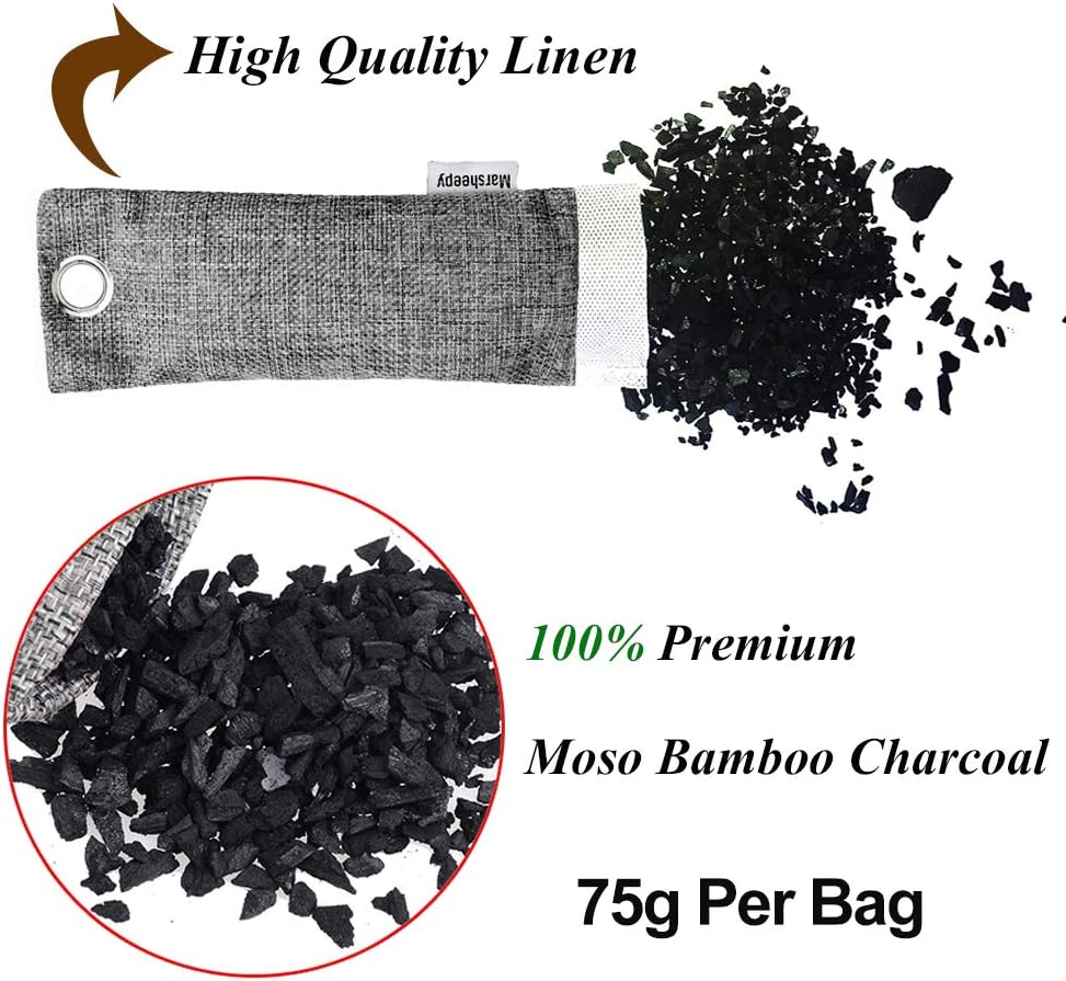 Marsheepy 12 Pack Bamboo Charcoal Shoe Deodorizer Bags, Activated Charcoal Odor Absorber, Bamboo Charcoal Air Purifying Bags, Odor Eliminator for Shoes, Pets, Car, Closet (200g X 2 and 75g x 10): Kitchen & Dining