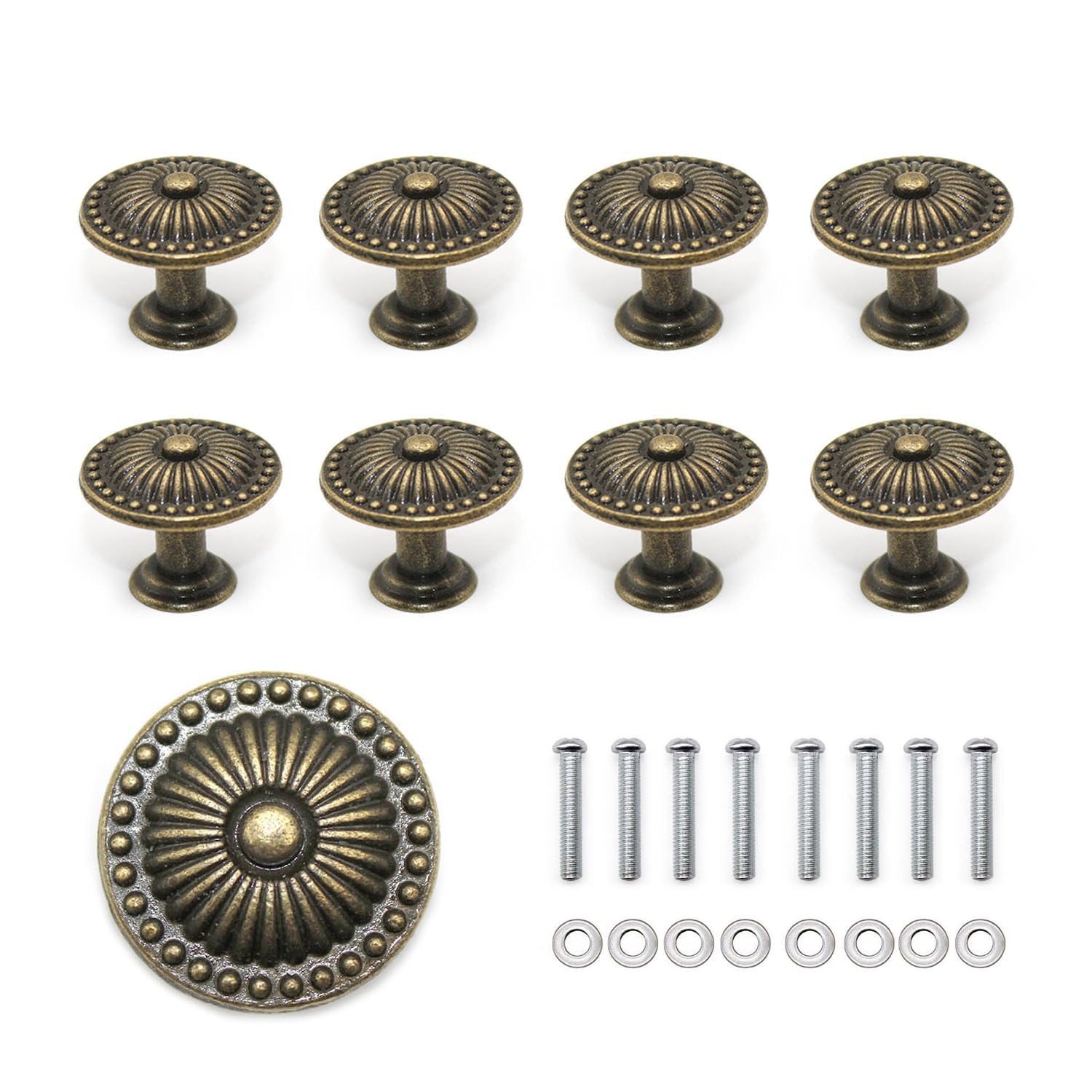 WJUAN 8-Pack Vintage Bronze Cabinet Knobs - 24mm Zinc Alloy Cupboard Handles for Drawers, Wardrobes & Bathrooms (Includes Screws)