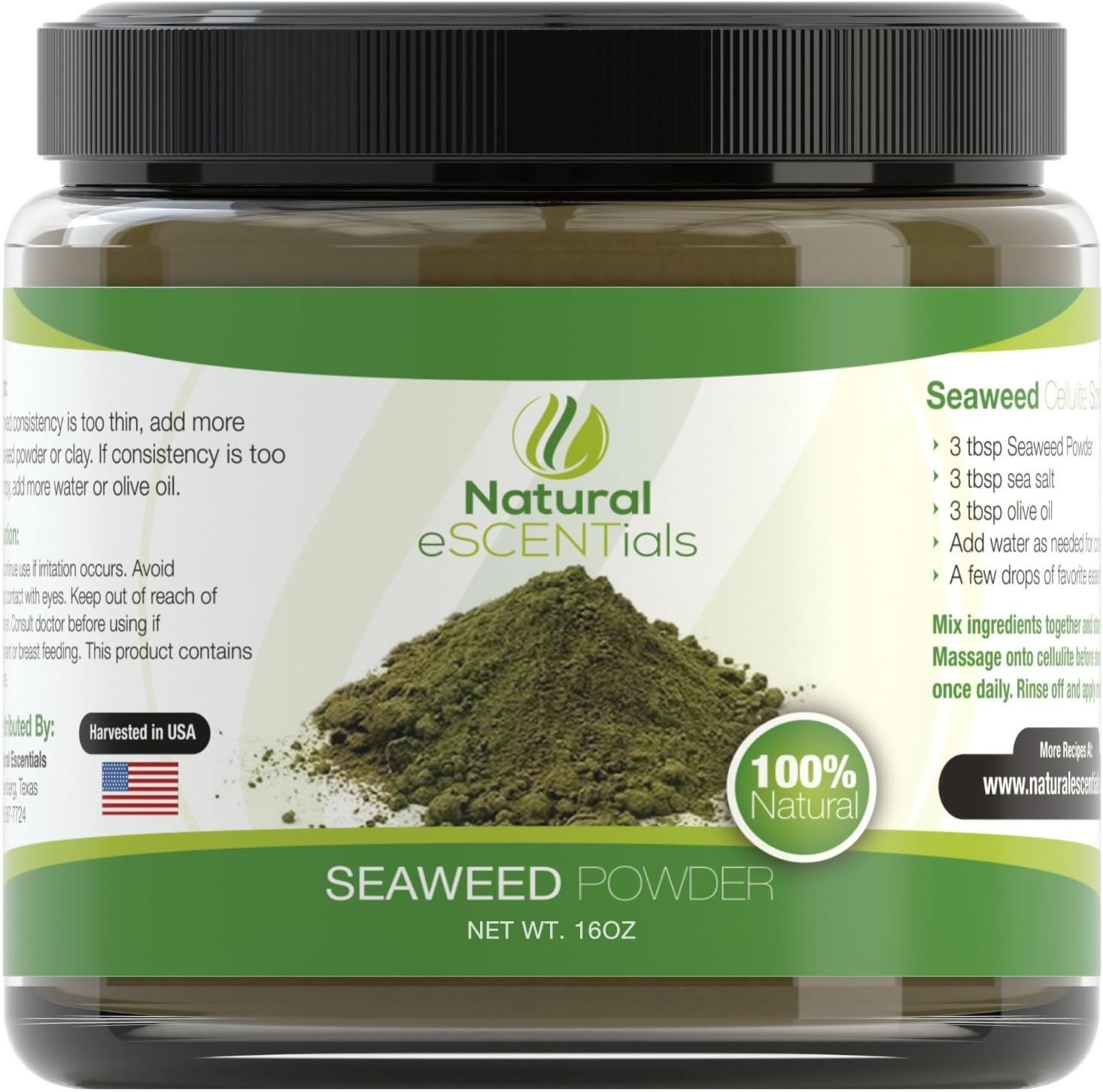 Seaweed Powder โ 100% Organic Kelp Powder - Cellulite Treatment - Fresh Norwegian Ascophyllum Nodosum - FREE Recipes Included โ Perfect For Body Wraps, Scrubs, Facials - 1lb