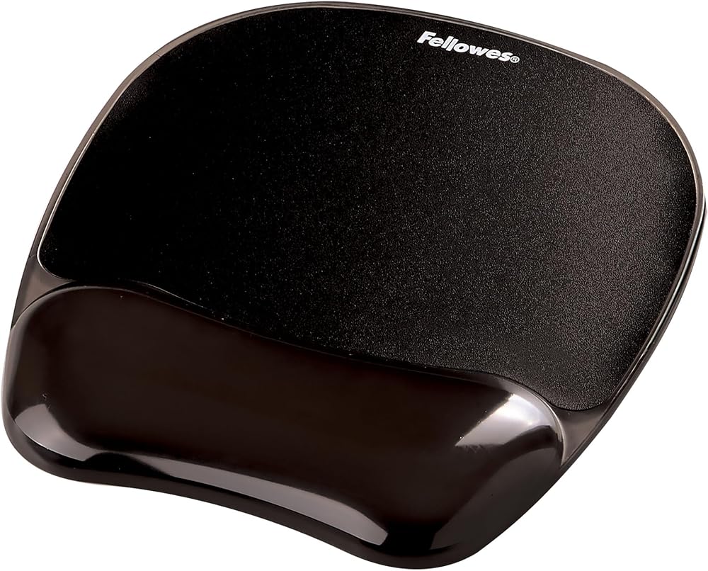 Fellowes Crystals Gel Mouse Mat Wrist Support Black - Non Slip Base