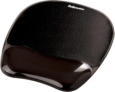 Fellowes Crystals Gel Mouse Mat Wrist Support Black - Non Slip Base