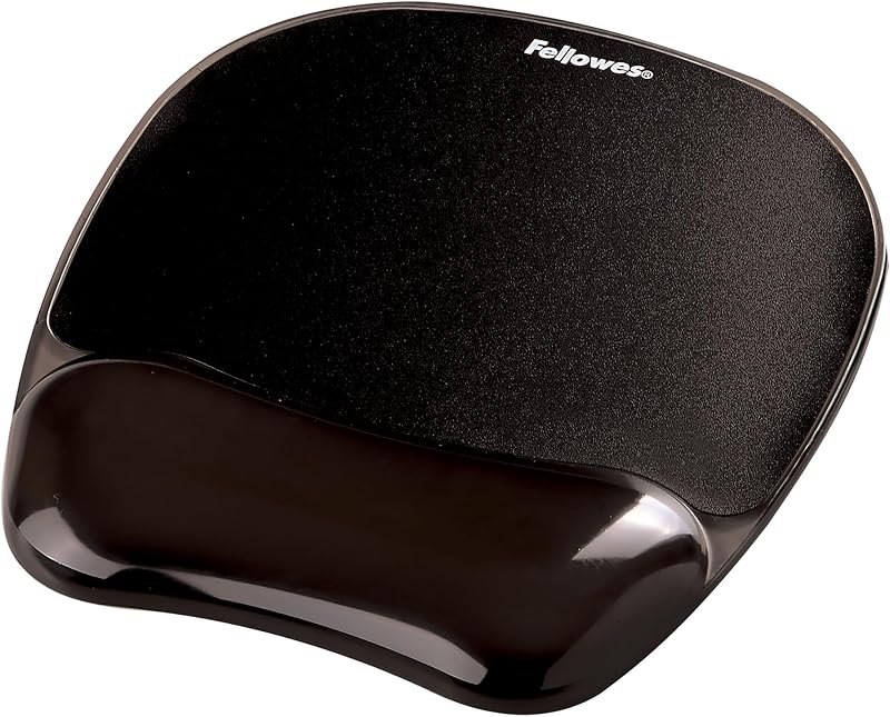 Fellowes Crystals Gel Mouse Mat Wrist Support Black - Non Slip Base