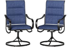 PHI VILLA Patio Swivel Dining Chairs Set of 2, All Weather Outdoor Chair with Padded Textilene & Black Metal Frame for Outdoor Lawn Garden Pooside (Blue)
