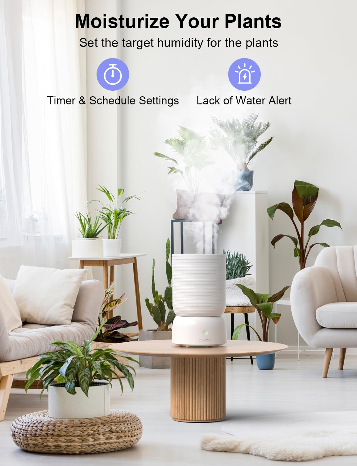 CLEVAST Smart Humidifiers for Bedroom, Top Fill 3L Cool Mist Quiet Ultrasonic Humidifier with Essential Oil Diffuser, Humidity Control, Wi-Fi Air Humidifier for Baby, Home, Compatible with Alexa